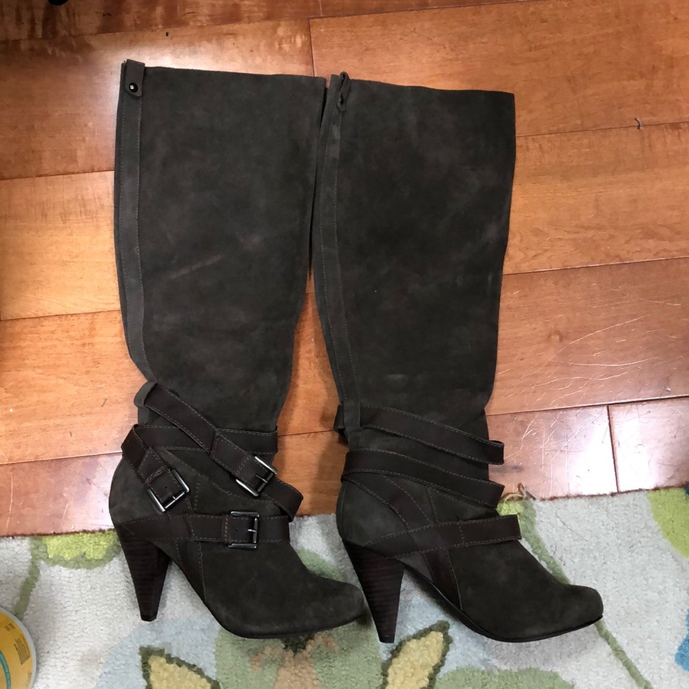 Naughty Monkey olive suede slouchy leather boots